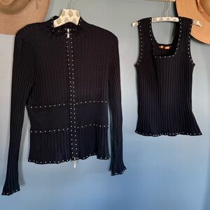 Vintage Belldini Y2K Studded Ribbed cardigan zip Sweater + tank sz medium